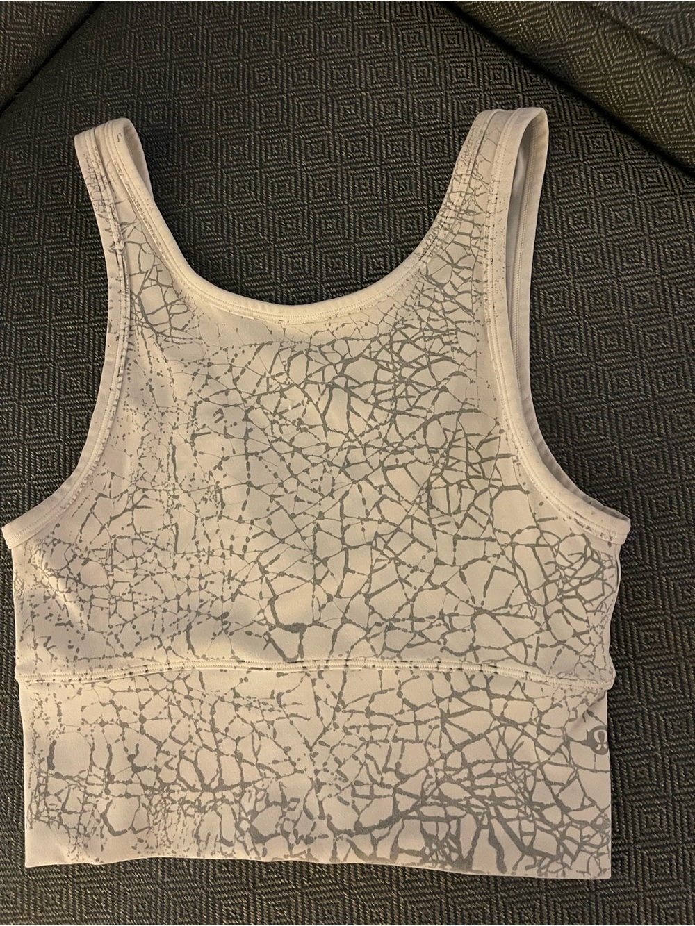Lulu Lemon White and Silver Patterned Sports Bra